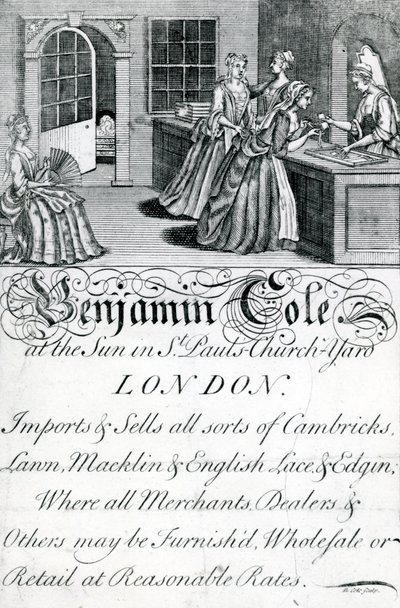 Trade Card, Benjamin Cole, London-handlare (gravyr) av English School