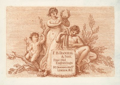 Visitkort för F B Daniell  Son, fine old engravings, London (gravyr) av English School