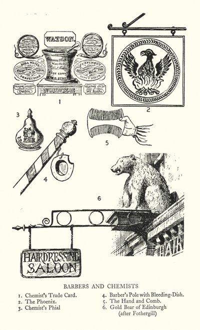 Handelstecken: Barberare och kemister (litho) av English School