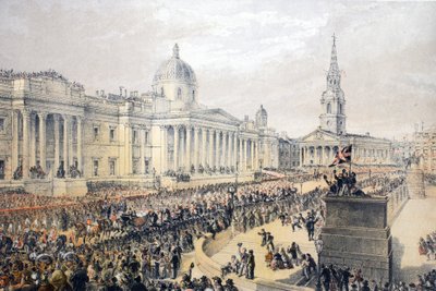 Trafalgar Square, från A Memorial of the Marriage of Edward VII and Alexandra of Denmark, pub. 1864 av English School