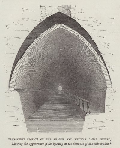 Tvärsektion av Thames and Medway Canal Tunnel (gravyr) av English School