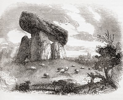 Trethevy Quoit, en megalitisk grav i Cornwall, England, från Old England: Ett bildmuseum, pub. 1847 av English School