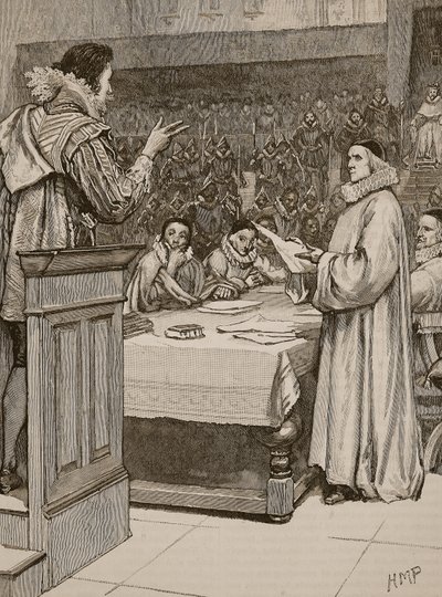 Trial of Buckingham, illustration från Cassells Illustrated History of England (sepiafoto) av English School