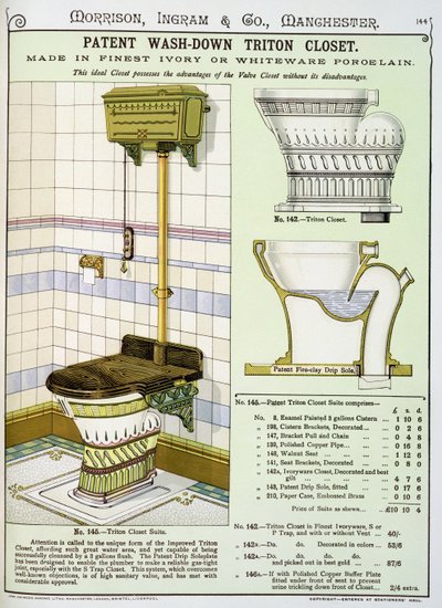 Triton Closet från en katalog med sanitetsartiklar producerad av Morrison, Ingram & Co., Manchester, publicerad ca 1890 av English School