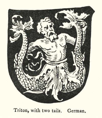 Triton, med två svansar, tysk (gravyr) av English School