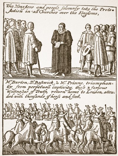 Sann information om början och orsaken till alla våra problem: hur kläckts och hur förhindrats, från en puritansk pamflett, 1648, illustration från The Church of England: A History for the People av H.D. av English School