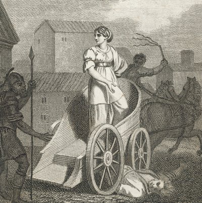 Tullia kör över sin fars döda kropp (gravyr) av English School