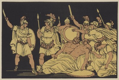 Turnus över Almo och Galaesus kroppar (färg litho) av English School