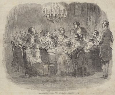 Tolfte natten i Frankrike, "Kungen dricker" (gravyr) av English School