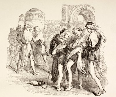 Tybalt är dödligt sårad av Romeo, illustration från Romeo och Julia, från 