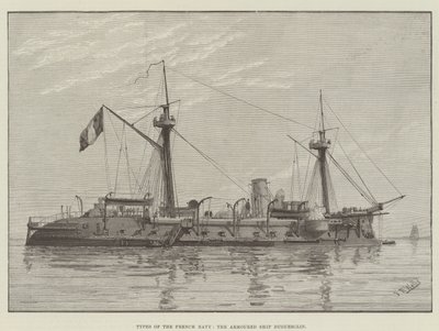 Typer av den franska flottan, pansarfartyget Duguesclin (gravyr) av English School