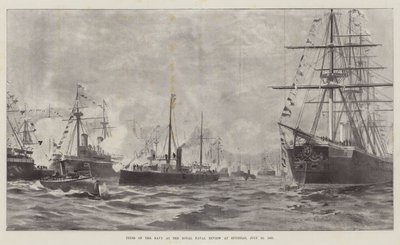 Typer av flottan vid Royal Naval Review i Spithead, 23 juli 1887 (litho) av English School