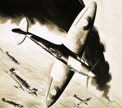 Oidentifierad Spitfire i luftstrid med tyska fighters av English School