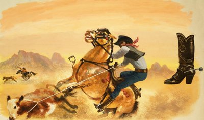 Oidentifierad cowboy som repar boskap av English School