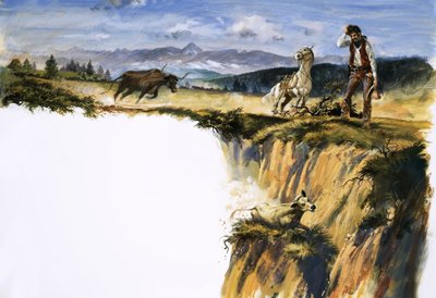 Oidentifierad cowboy kliar sig i huvudet när han undrar hur man räddar en stut av English School