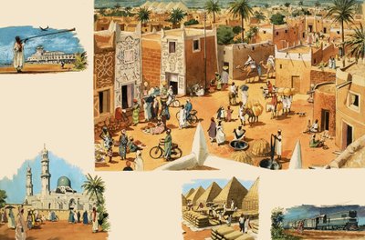 Oidentifierade scener från Egypten, inklusive det gamla Egypten och pyramider av English School
