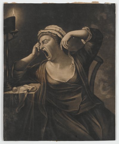 Utan titel (kvinna som gäspar), ca 1780 (mezzotint) av English School