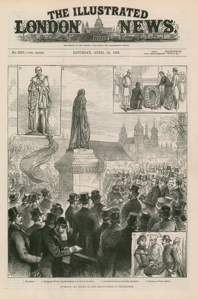 Avtäckning av statyn av Lord Beaconsfield i Westminster av English School