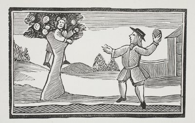Upp i trädet hur gets, illustration från Chap-books of the Eighteenth Century av John Ashton, pub. 1882 av English School