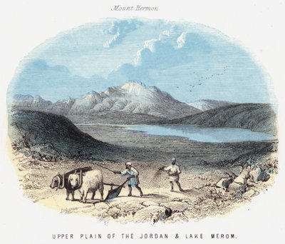 Övre slätten i Jordan och Meromsjön (färgad gravyr) av English School