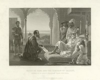 Vasco da Gama och Zamorin från Calicut, 1498 av English School