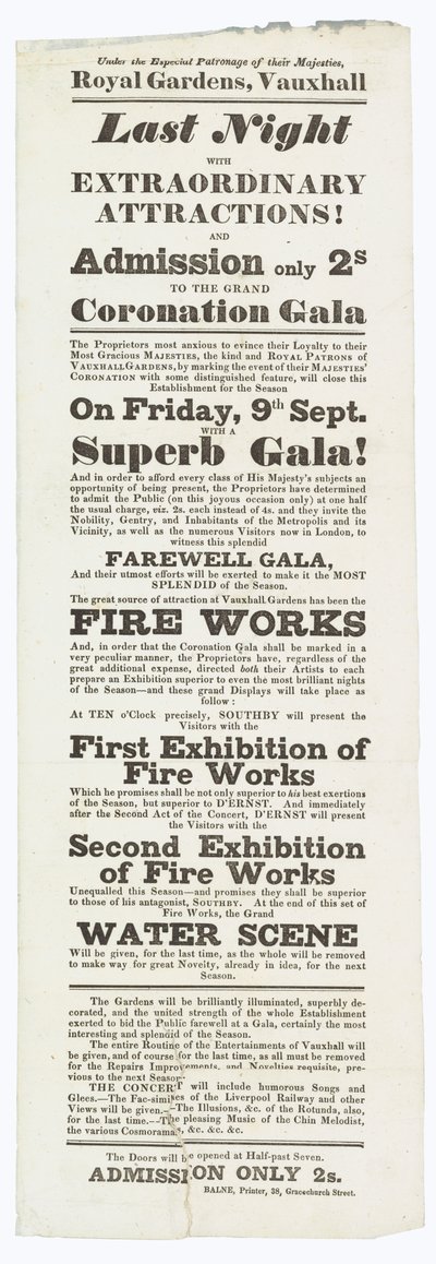 Vauxhall Gardens, annons av English School