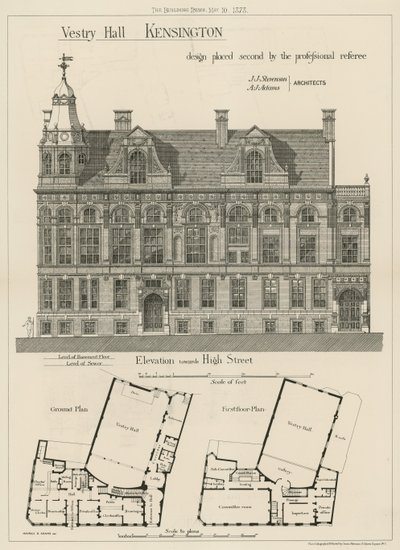 Vestry Hall, Kensington, design placerad på andra plats av den professionella domaren av English School