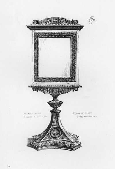 Victoria And Albert Museum: Metallisk spegel i snidad valnötsram, italiensk av English School