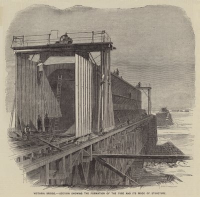 Victoria Bridge, sektion som visar rörets bildning och dess konstruktionssätt (gravyr) av English School