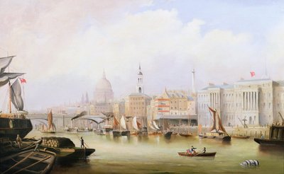Utsikt nerför Themsen med Blackfriars och St. Pauls Cathedral Beyond av English School