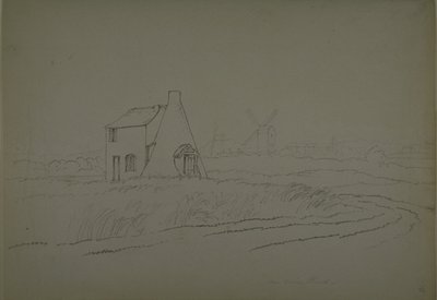 Utsikt nära Nine Elms, Vauxhall, ca 1810 (penna på papper) av English School