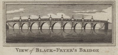 Vy över Blackfriars Bridge, London (gravyr) av English School