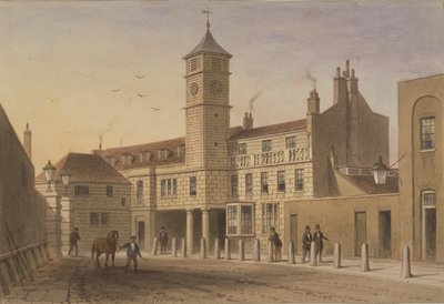 Utsikt över Bridge House i Bridge Yard, Tooley Street, 1846 (wc på papper) av English School