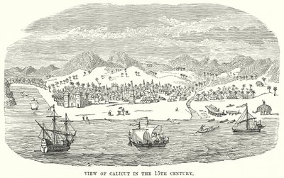 Vy över Calicut på 1400-talet (gravyr) av English School