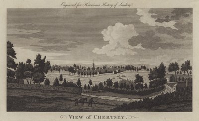 Utsikt över Chertsey, Surrey (gravyr) av English School