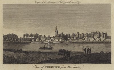 Utsikt över Chiswick från floden (gravyr) av English School