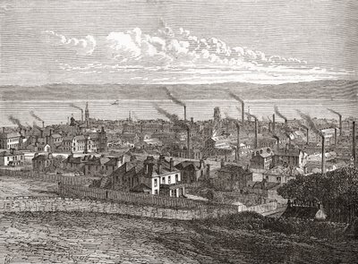 Vy över Dundee, Skottland, från "Cities of the World", publicerad ca 1893 (tryck) av English School
