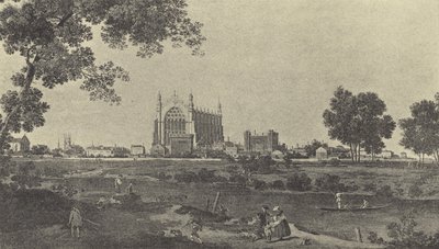 Utsikt över Eton College, c 1747 (gravyr) av English School