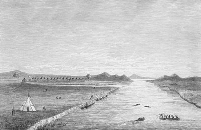 View of Gondokoro, från "Central Africa: Naked Truths of Naked People", av Charles Chaillé-Long av English School
