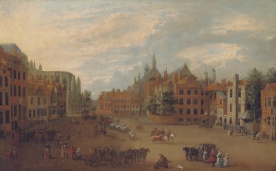 Utsikt över Old Palace Yard, Westminster, med den östra änden av Westminster Abbey och kung Henrik VII:s kapell till vänster, ca 1700 av English School