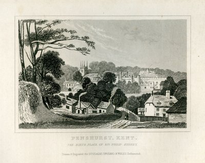 Utsikt över Penshurst, Kent, ca 1840 av English School