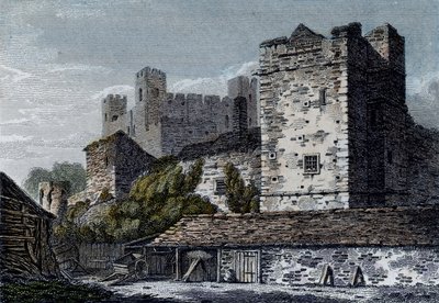 Utsikt över Rochester Castle, Kent. c.1830 av English School