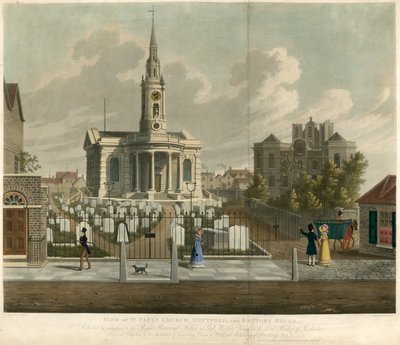 Utsikt över St Pauls Church, Deptford, London och Rectory House av English School