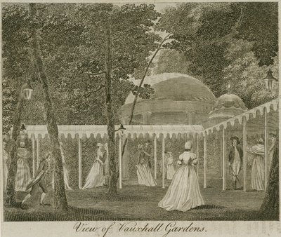 Utsikt över Vauxhall Gardens, London av English School