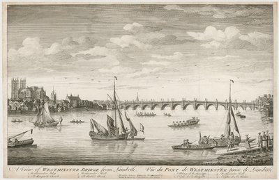 Vy över Westminster Bridge, från Lambeth av English School