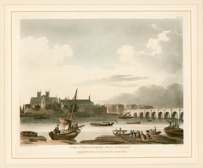 Utsikt över Westminster Hall och Bridge av English School