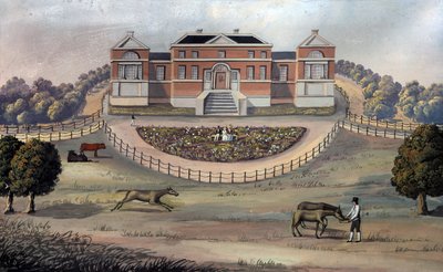 Utsikt över ett hus på landet i en park, ca 1825 (gouache på papper) av English School