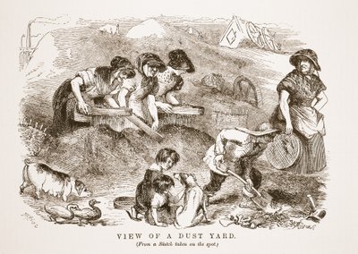 Vy över en dammgård, illustration från London Labor och London Poor av Henry Mayhew, pub. 1862 av English School