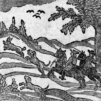 Utsikt över en jaktscen, från "A Book of Roxburghe Ballads" av English School
