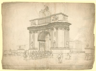 Utsikt över en triumfbåge som föreslås uppföras vid Hyde Park Corner av English School